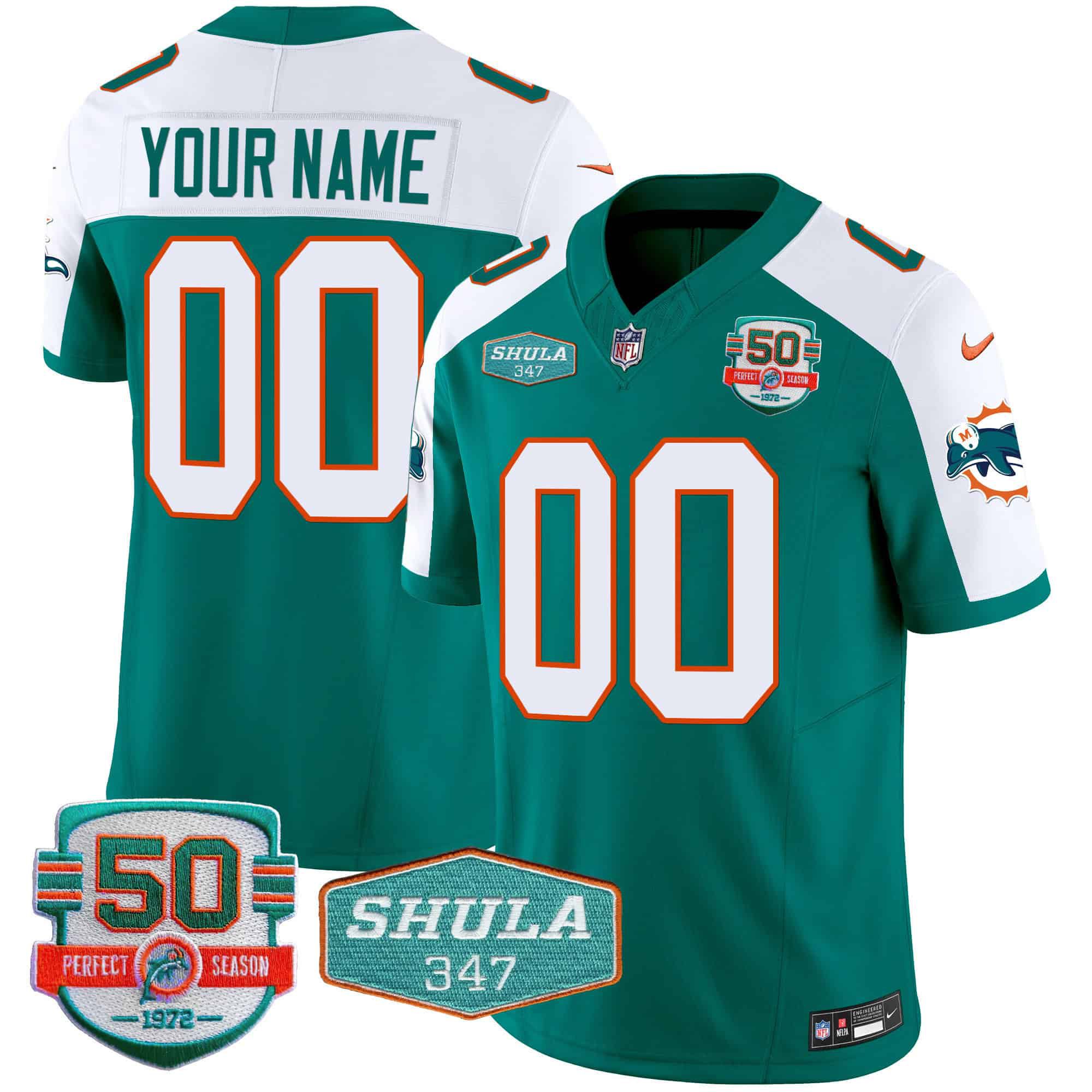 Men Miami Dolphins Green 2024 Nike Throwback Shula 347 Patch Vapor Custom NFL Jersey